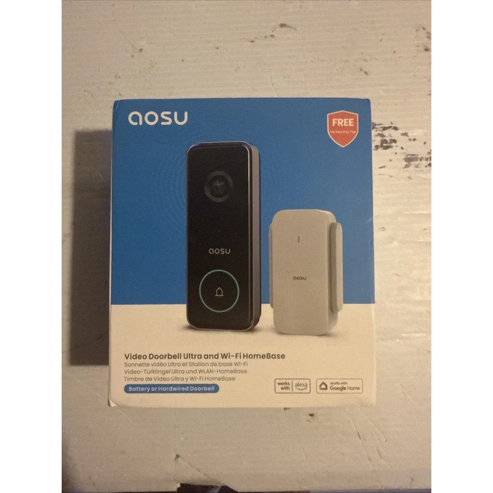 AOSU Video Doorbell Ultra and Wi-fi HomeBase- Space Gray New Open Box